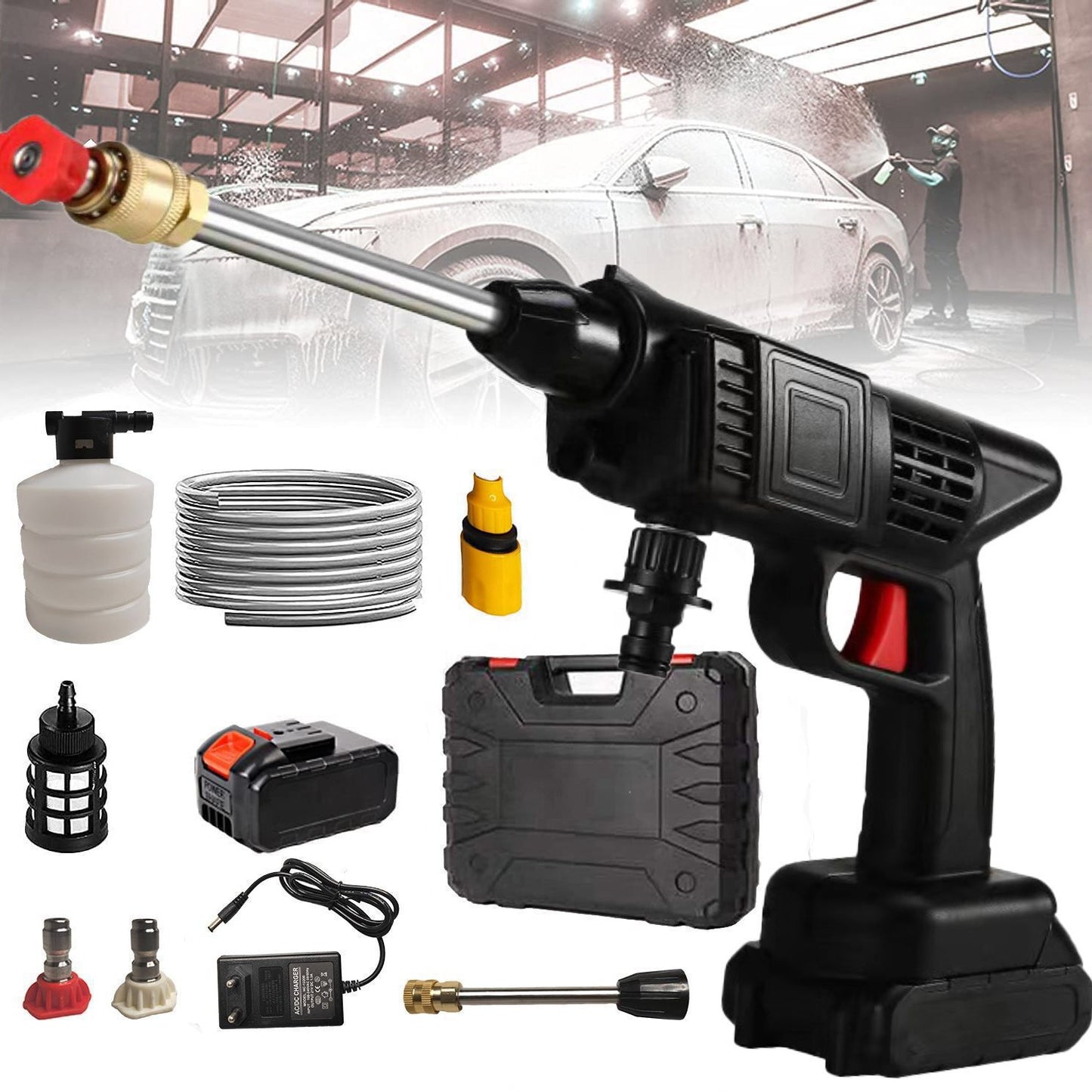 Automatic Cordless Car Wash Spray Gun | 48V High Pressure Lithium Battery |