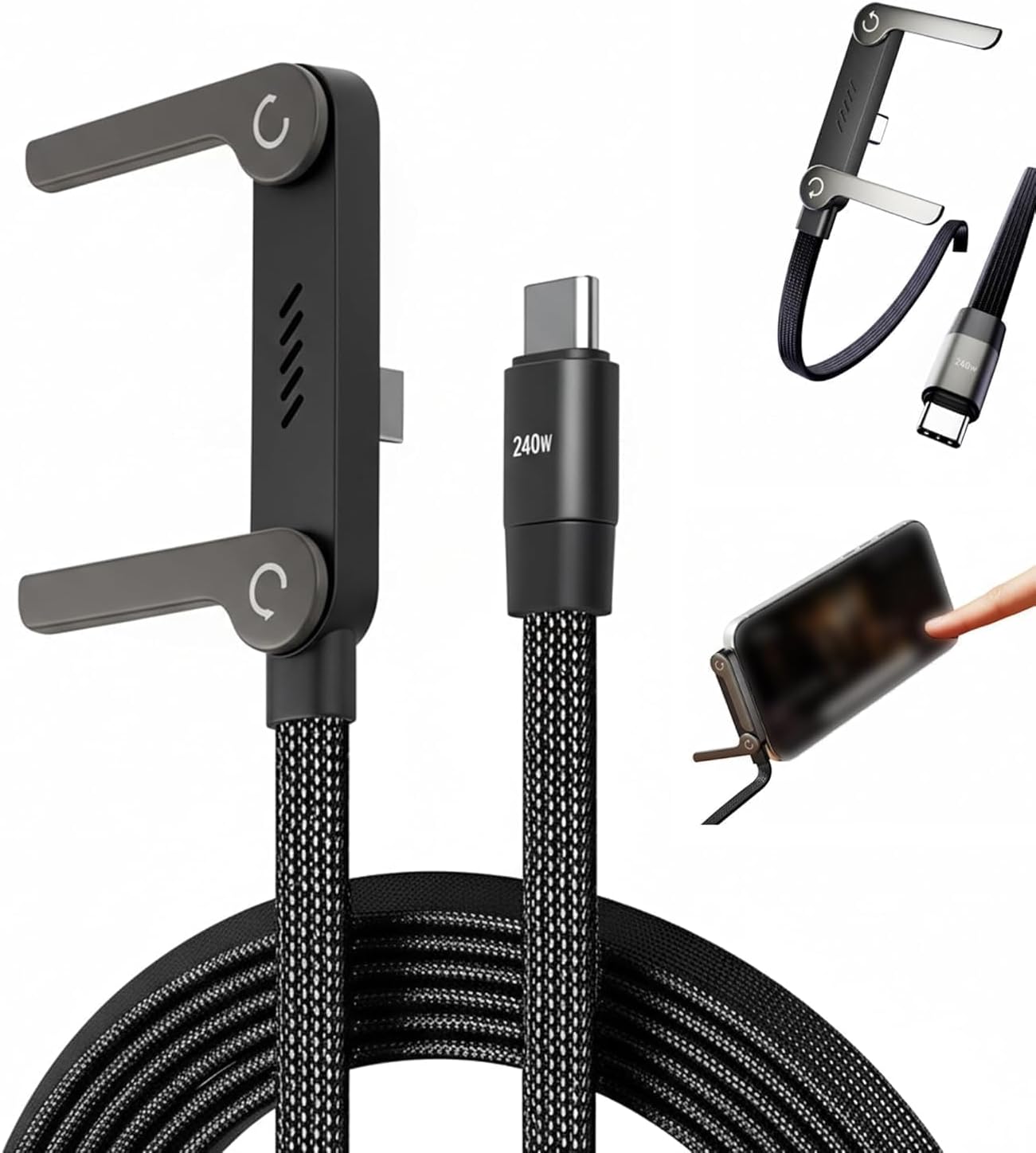 2-In-1 Data Cable With Stand  240W Fast Charging Cord For Smartphones, Tablets & Laptops