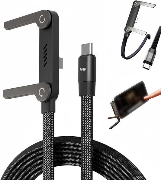 2-In-1 Data Cable With Stand  240W Fast Charging Cord For Smartphones, Tablets & Laptops