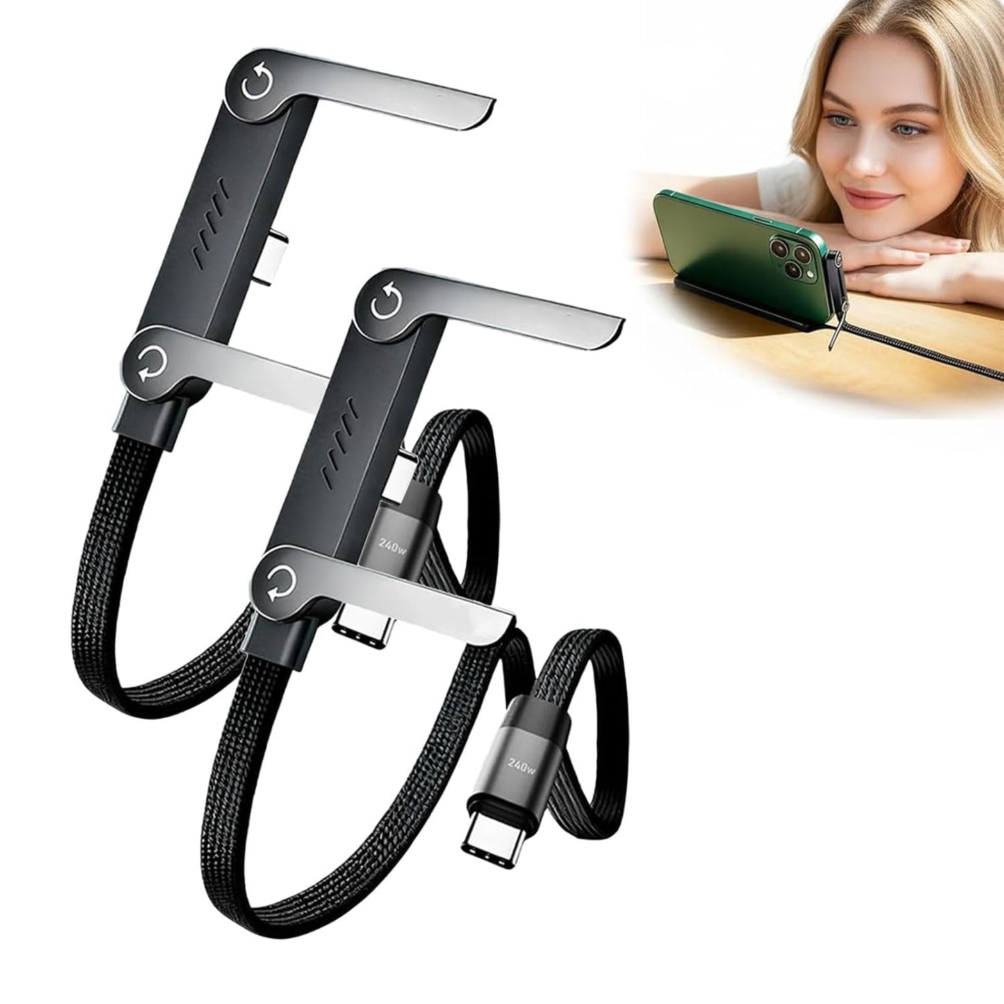 2-In-1 Data Cable With Stand  240W Fast Charging Cord For Smartphones, Tablets & Laptops